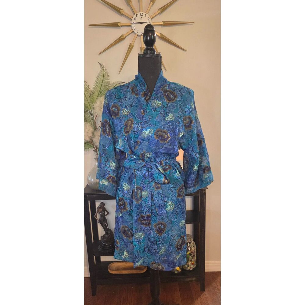Vintage Inner Most Blue Floral Kimono Robe – Size Small